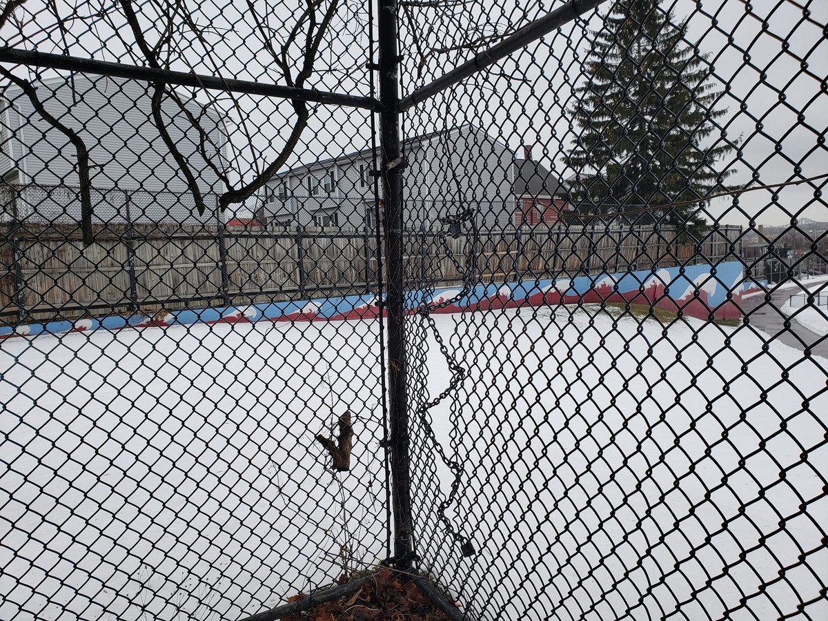MaEverett's tweet photo. Snowy Chelsea Street temporary Dog Park. Chelsea Street between Cabot and Spring Street, Everett, MA. https://t.co/lQb7Bd3MWl