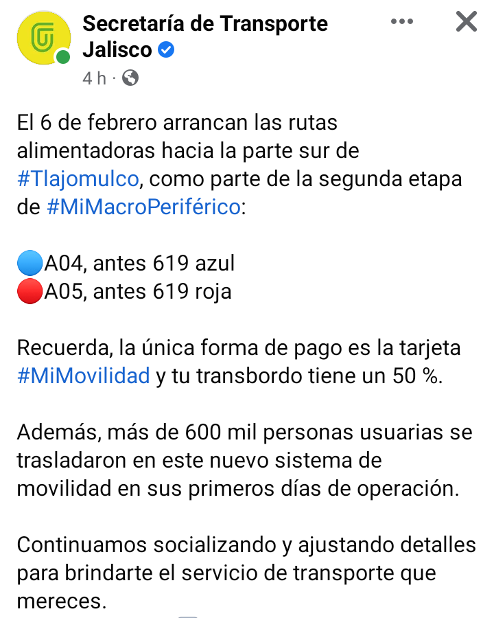 MacroPeriferico's tweet photo. El 06 de febrero comienzan a operar las rutas alimentadoras a Tlajomulco. (A04 y A05). Conoce más en https://t.co/IfGjWFAZiM Mi Macro Periférico. https://t.co/5N1mfAN1fg