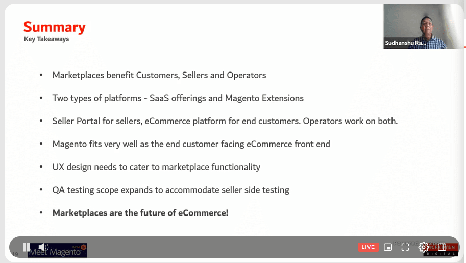 DharaTweeets's tweet photo. Key takeaways of the session "Demystifying Online Marketplaces" by @mcfadyendigital at #MM22IN @MeetMagentoIN @MeetanshiInc https://t.co/aMURj8sCOr