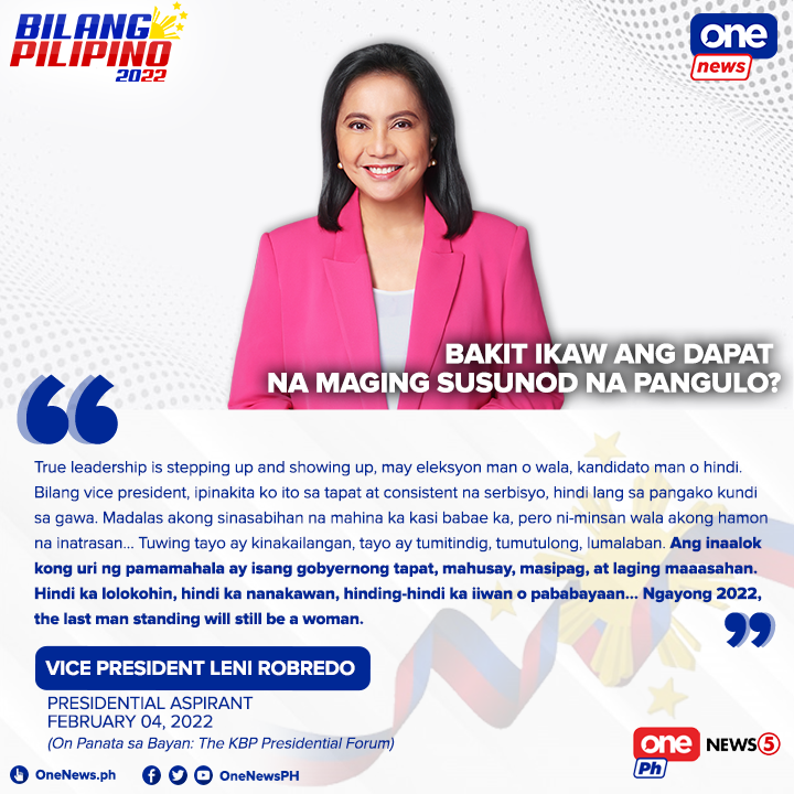 One News Ph S Tweet Ngayong 22 The Last Man Standing Will Still Be A Woman Vice President Leni Robredo Promises A Competitive Government That Will Not Deceive And Neglect The Filipino