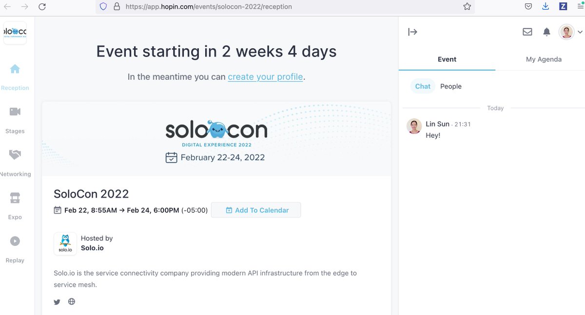 Lin Sun (@linsun_unc) on Twitter photo ๐ฅ๐ฅ๐ฅ
Registered for solocon.io today, love the <a href="/Hopin/">RingCentral Events (Formerly Hopin)</a> interface! Hope to see you there!
I will be giving the Operationalizing <a href="/IstioMesh/">Istio</a> for Day 2 workshop with <a href="/RamVennam/">Ram Vennam</a> and <a href="/christianposta/">Christian Posta</a>, along with the Fundamentals for #eBPF workshop with Lawrence! ๐ฅ๐ฅ๐ฅ
Registered for solocon.io today, love the <a href="/Hopin/">RingCentral Events (Formerly Hopin)</a> interface! Hope to see you there!
I will be giving the Operationalizing <a href="/IstioMesh/">Istio</a> for Day 2 workshop with <a href="/RamVennam/">Ram Vennam</a> and <a href="/christianposta/">Christian Posta</a>, along with the Fundamentals for #eBPF workshop with Lawrence!