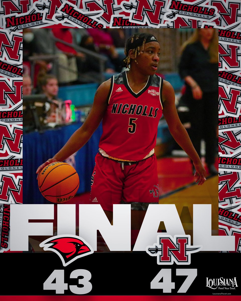 COLONELS WIN!!!

Nicholls claims its second road win in league play with a 47-43 win victory at UIW. 

Chelsea Cain poured in 2️⃣3️⃣ points and Chyna Allen added 9️⃣

#GeauxColonels