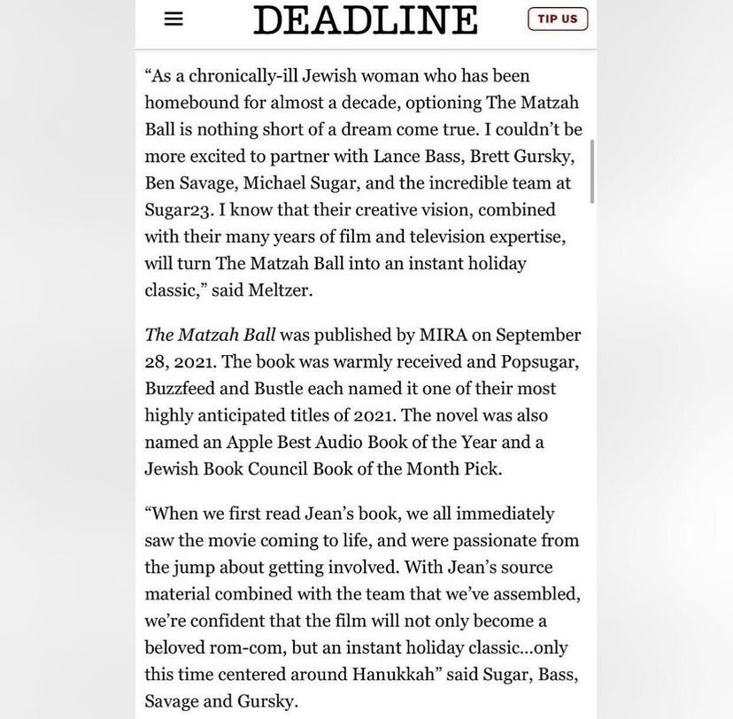 LanceBassLove's tweet image. From Lance’s Instagram (February 3, 2022): 

“Could not be more excited to turn this incredible book into a holiday film classic! 🎄🕎 #TheMatzahBall”