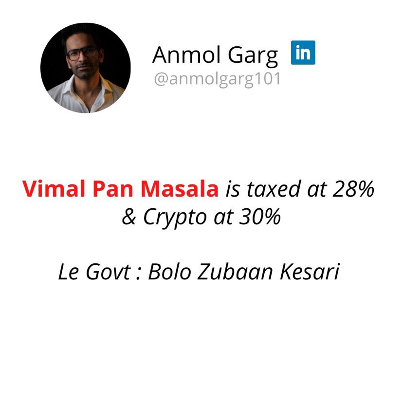 AnujChaudhary25's tweet photo. GST’s highest Slab is 28% 👇🏼
#reducecryptotax https://t.co/pxpRoj4WGC
