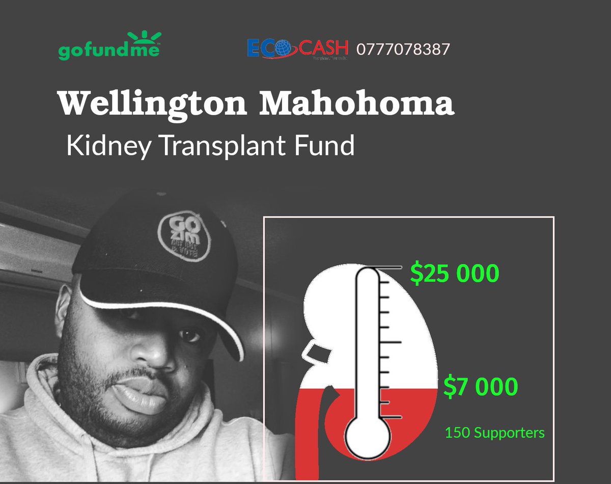 freemanchari's tweet image. 👏👏 this is really awesome. We have reached 28% of the goal in less than 2 days. You guys are doing the most. Again your one  retweet raises  $0.10. Don't get tired of retweeting
GoFundMe: gofund.me/a76e65d4
PayPal: paypal.com/pools/c/8GX4rm…
Ecocash: 0777078387
#KidneyForHoms