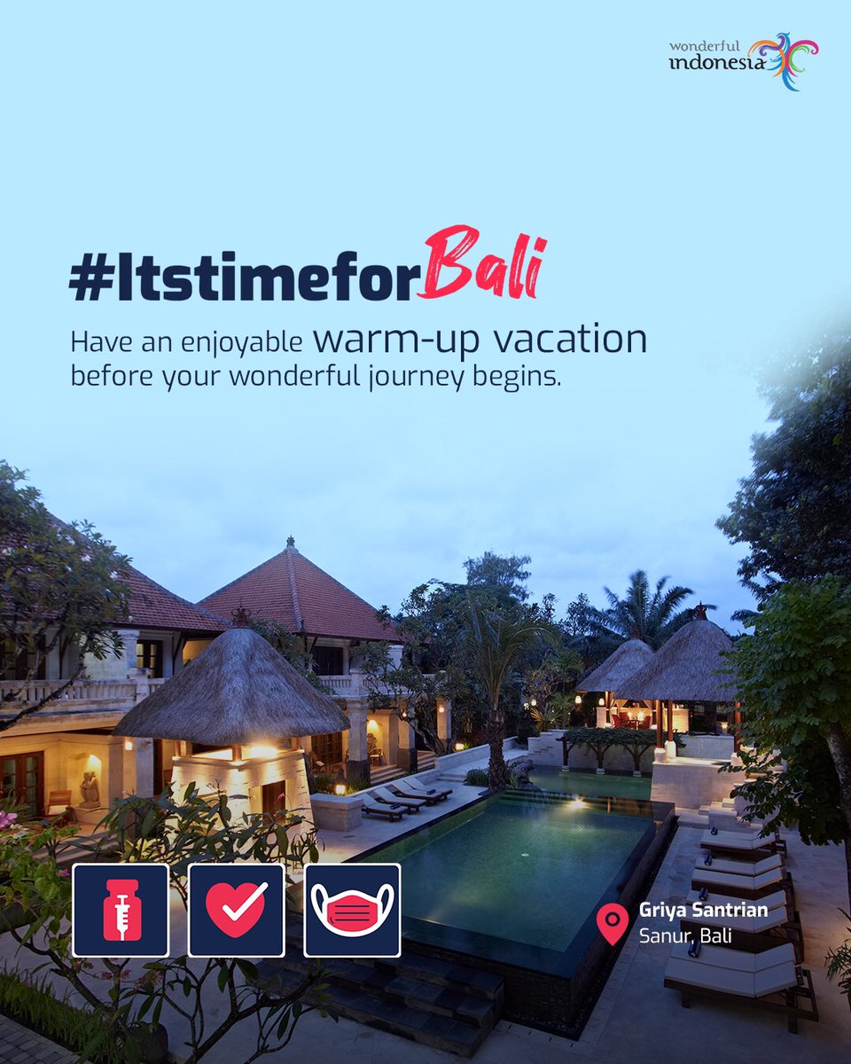WARM UP VACATION
Reconnect with the charming beauty of Sanur, morning of the world at Griya Santrian A Beach resort &amp; Spa. 
Rest well, relax and before you know it, you’ll be able to explore further to other irresistible charms of the island of Gods.
#itstimeforBali