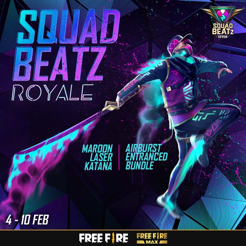 Head over to the game and take part in Squad Beatz Royale to obtain the Airburst Entranced Bundle and the Katana - Maroon Laser 🎁 Event expires on 10 February ⏳ #FreeFire #FreeFireMax #FreeFireIndia #IndiaKaBattleRoyale #Booyah #SquadBeatz