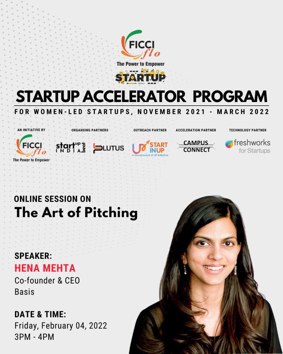 flostartupcell's tweet photo. FICCI FLO Startup Cell brings to you a candid conversation with Hena Mehta, co founder Basis on the Art of Fundraising. 
Hear from this founder how she went about her journey of fundraising and the do’s and dont.

@FICCIFLO https://t.co/stwkL9EXgD