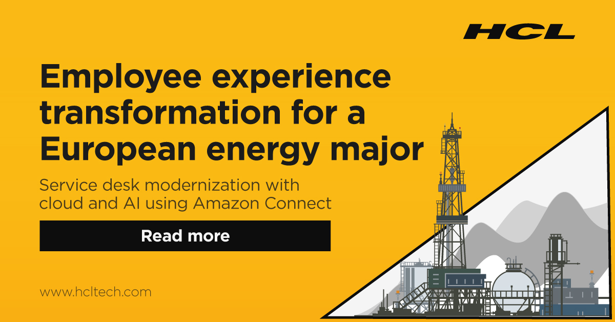 hcltech's tweet photo. Learn how HCL partnered with AWS to transform the service desk experience and provide a superior experience for its client's users, resulting in accelerated business value. Read more: https://t.co/HoMz4vsbED #FluidCC #HCLCloudSmart https://t.co/49Kl8lD8fg