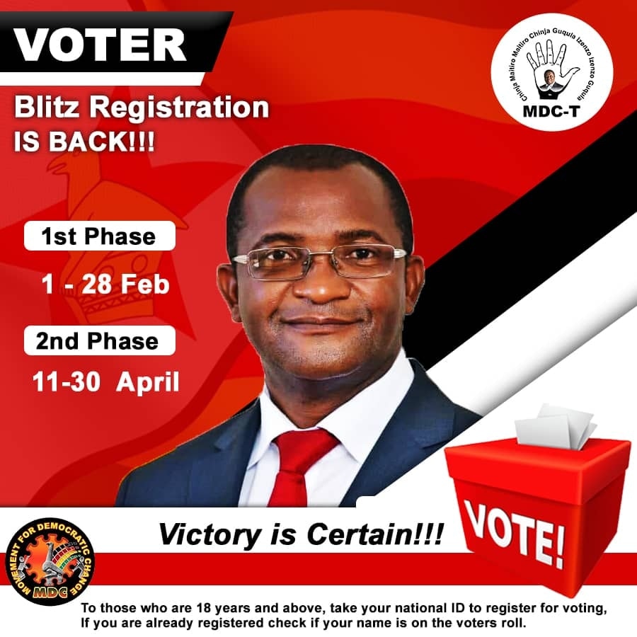 🗣 A gentle reminder to go and register to vote at the nearest @ZECzim mobile site. Bring along your family, friends and helpers. Those already registered please check if your name is on the roll and in the correct Constituency. Victory is Certain