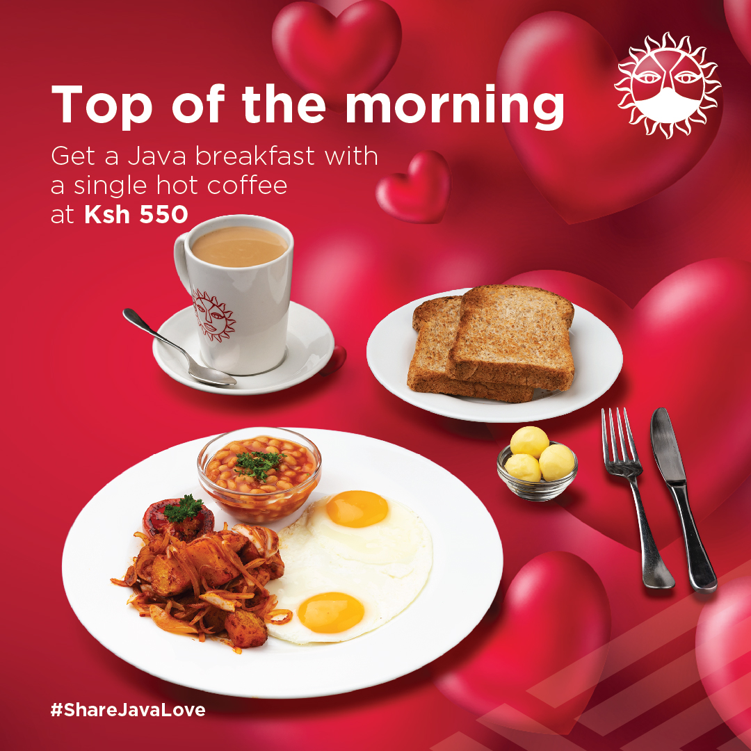 javahouseafrica's tweet image. All February long, #ShareJavaLove with the filling and hearty Java breakfast + any single coffee at 550/-. Available for dine in, takeaway & delivery through Uber Eats, Glovo, Jumia Food, Little, and Bolt Food.
*Our breakfast menu is available all day.
#JavaLove