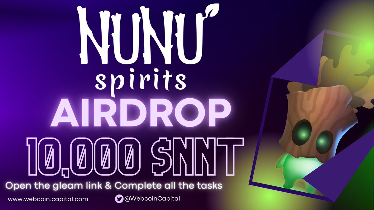 🔥 NunuSpirits Airdrop is now live 🚀 To celebrate 🥂 recent partnership with @NunuSpiritsNFT , we will #Airdrop 10,000 $NNT to the community 💪🥳 👉Participate here gleam.io/lNCPc/webcoin-… #Airdrop #Giveaway #Avax #Bitcoin #BNB #WebcoinCapital $NNT