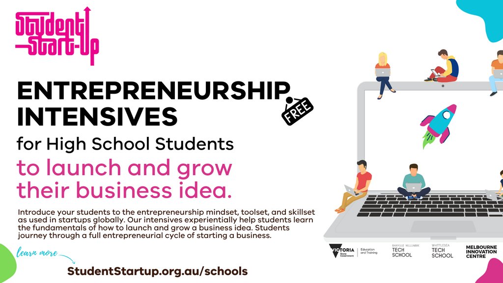 The Student Startup: Introduction to Entrepreneurship intensives lay the foundation for students to develop the right skillset, toolset and mindset to be entrepreneurs of the future. 

#entrepreneurshipeducation #studentstartups @DETVic  <a href="/WhittleseaTS/">Whittlesea Tech School</a>

studentstartup.org.au