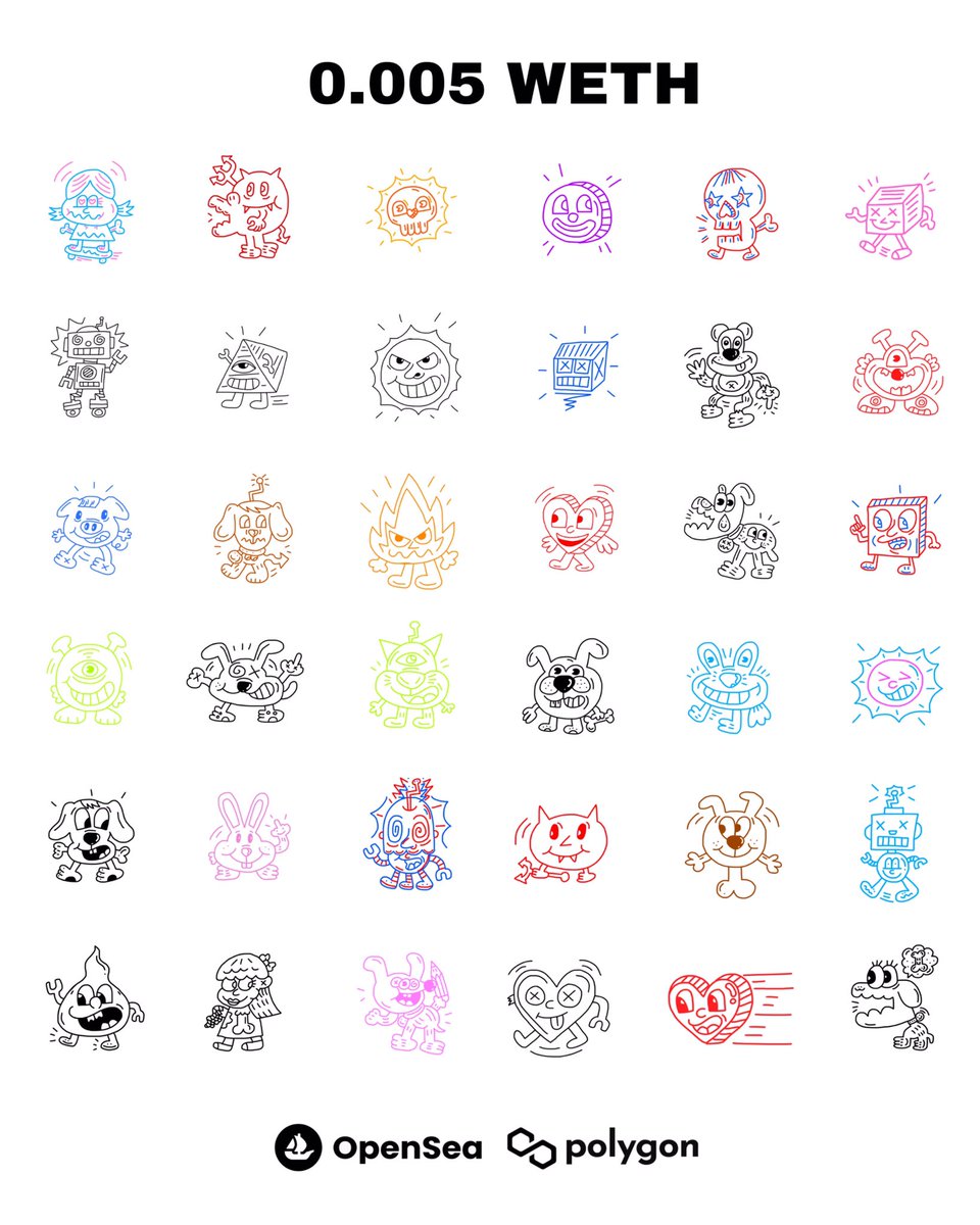 (The Doodle Character Finger Drawing) Now 100 Characters.
iPad Finger Drawn Doodle, Available on Polygon! 
Price from ETH (MATIC) 0.003-0.006 WETH

opensea.io/collection/doo…

#NFT #nfts #NFTdrops #NFTshill #Doodleart #Doodle #collector