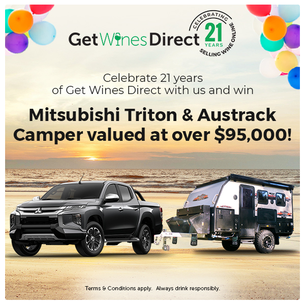 GetWinesDirect1's tweet photo. WIN THE ULTIMATE GETAWAY PACKAGE! 🤩🎈
To celebrate 21 years of Get Wines Direct we're giving you the chance to win a Mitsubishi Triton &amp; Austrack Camper, valued at over $95,000! Enter the giveaway via the link below:

👉 https://t.co/gl8KWCbzBT https://t.co/MLz1VwCIIT