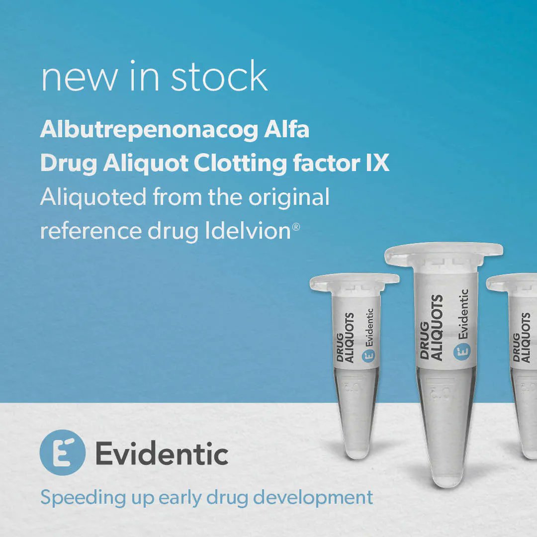 Evidentic_'s tweet photo. Evidentic is your sourcing specialist of EU licenced clinical-grade molecules. We have expanded our portfolio with a brand new molecule: Albutrepenonacog Alfa (clotting factor IX). Check this and other in-stock products at https://t.co/eeverXKNOp. https://t.co/JMMIxA7KhJ