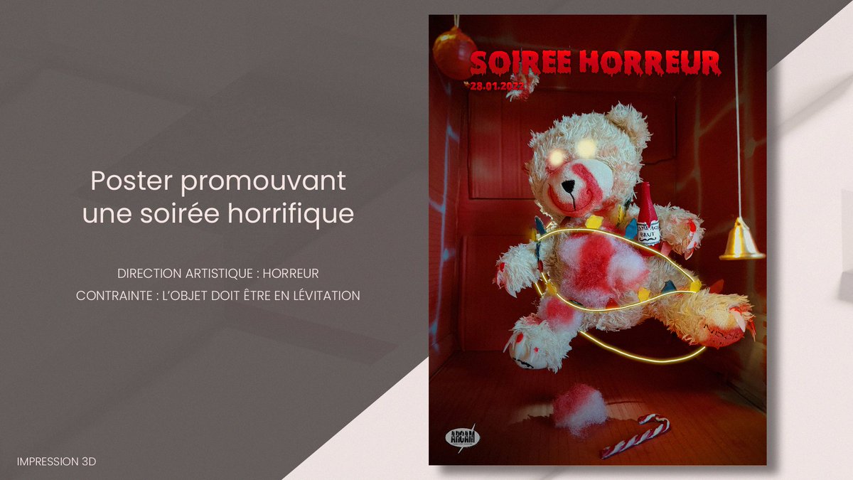 📕 PROJET SCOLAIRE 📕

🔹🔹 SEMAINE IMPRESSION 3D 🔹🔹
Demande : Concevoir un poster promouvant une soirée horrifiante pendant les fêtes de Noël.

Découvrir mon projet en détail 🔽 behance.net/gallery/136603…