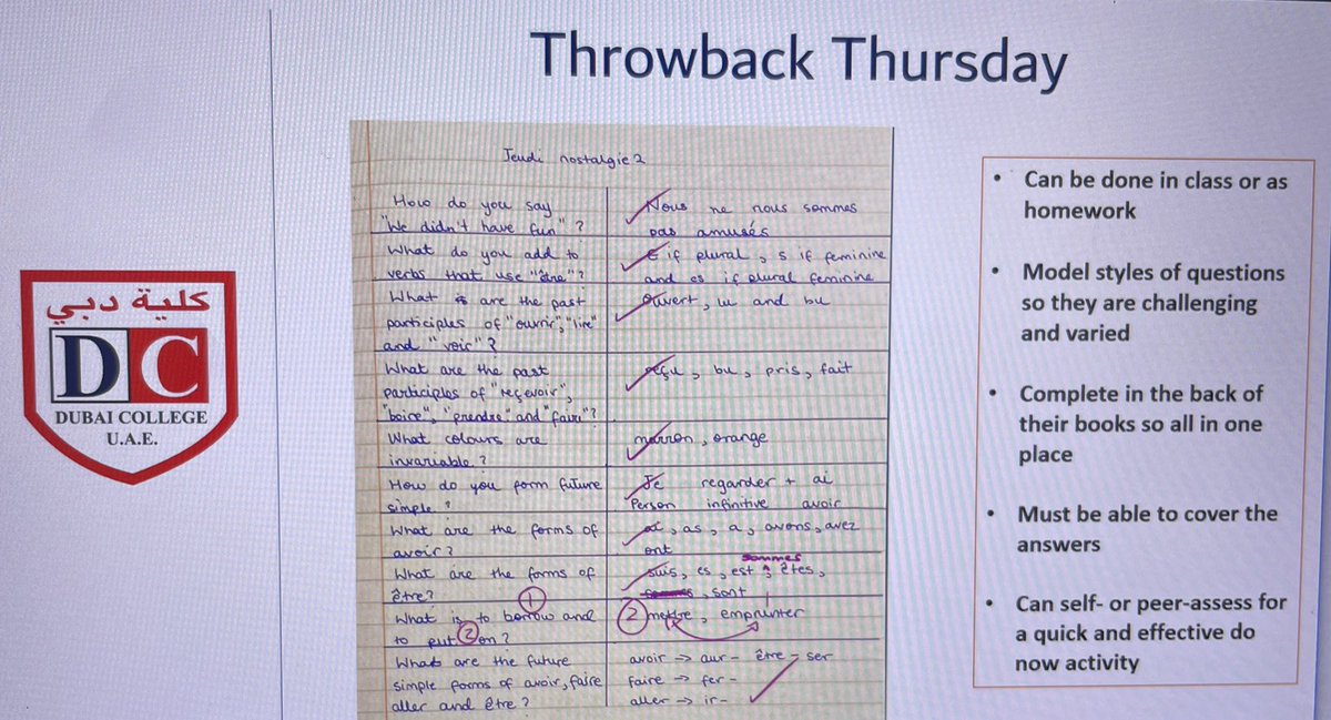 Our Year 8 French students have loved quizzing one another using their Throwback Thursday Questions as part of our Revise &amp; Retrieve month! Amazing to see them taking charge of their learning journey 🧠💪🏼 #reviseandretrieve #allaboardthebraintrain <a href="/DColLearning/">DC Learning & Teaching</a> <a href="/KateJones_teach/">Kate Jones</a>