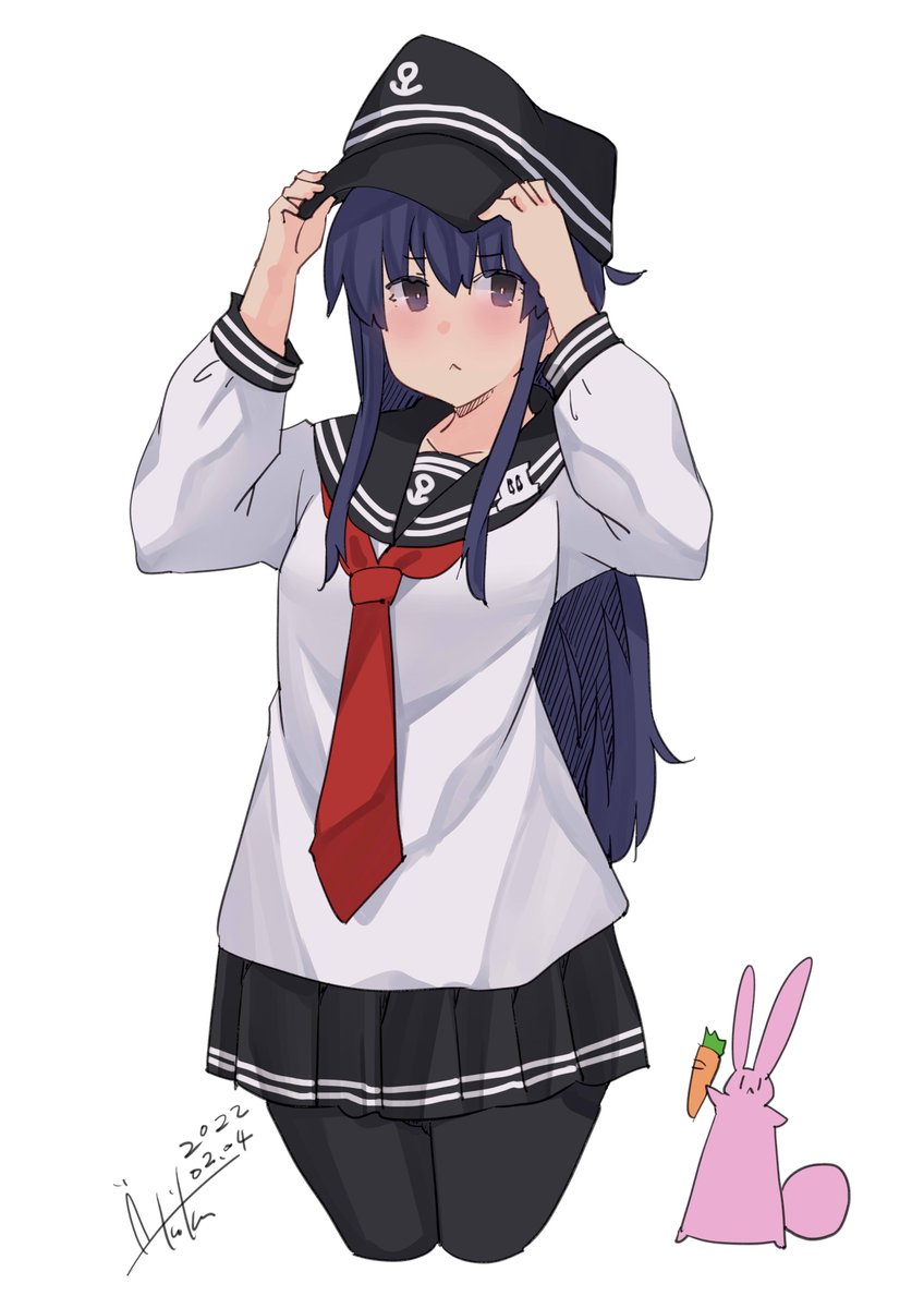 akatsuki (kancolle) 1girl long hair pantyhose skirt school uniform hat serafuku  illustration images