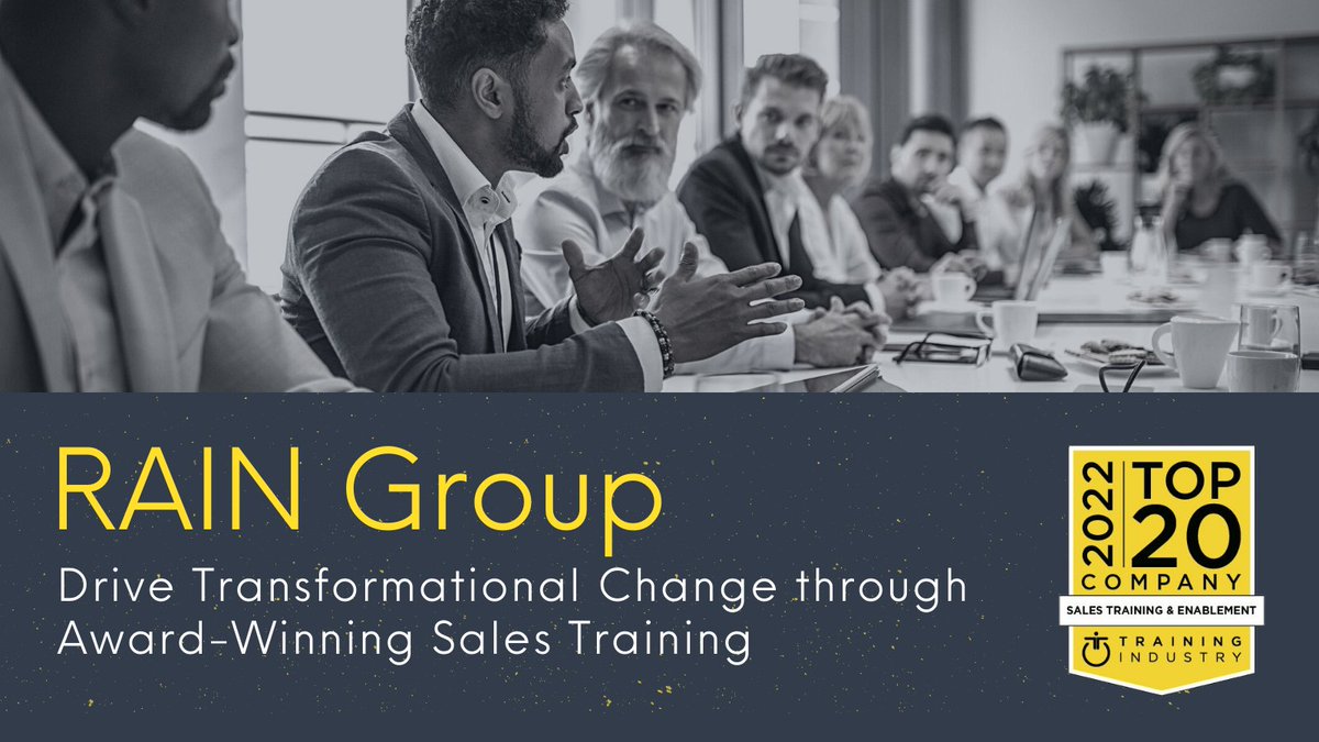 RAINSelling's tweet photo. Hip Hip Hooray! 🎉

RAIN Group was named to @TrainingIndustr's Top 20 Sales Training and Enablement Companies list for the 4th consecutive year! 

Big congrats to our global team on this accomplishment 👏

https://t.co/uUYChTaJ70

#salestraining #salesenablement #salestrainer https://t.co/SCqj6fiBIF