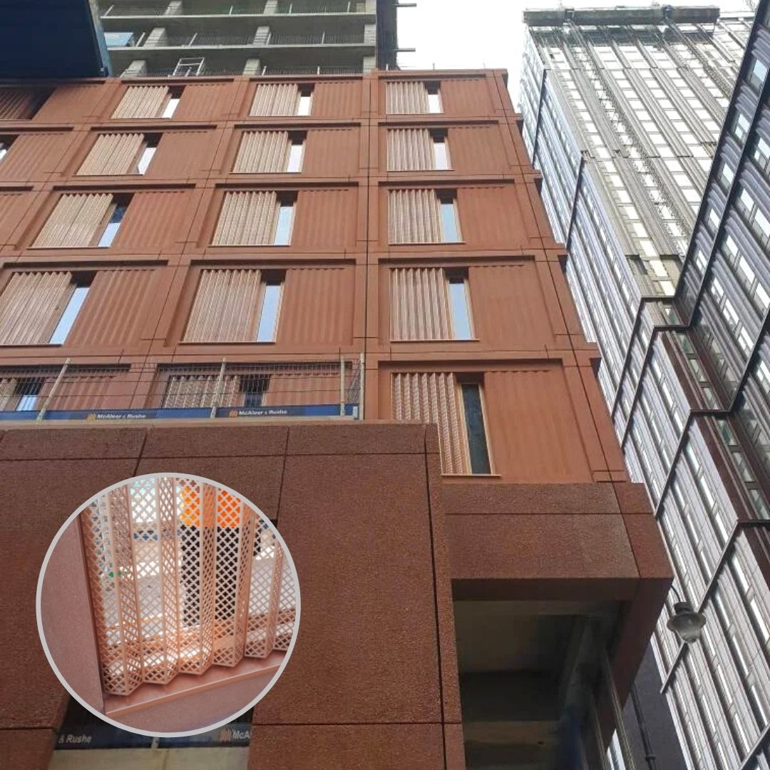 Graepels's tweet photo. For The Maldron Hotel in Manchester, Graepels produced perforated aluminium privacy screens.  #Graepels #privacyscreens #perforatedaluminium  #foldedmetal  #hoteldevelopments #maldronhotel #manchester #windowscreens #perforatedmetal #manufacturinguk https://t.co/WzLXqBb1ih