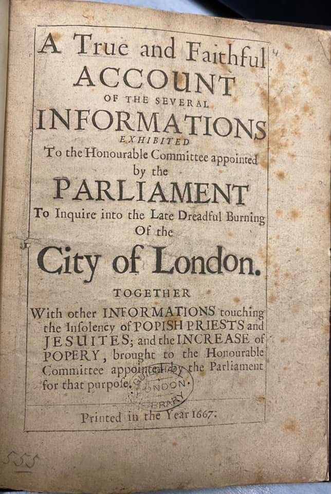 Treasures of the Guildhall Library Today we feature 3 different pamphlets on the Great Fire of London. Guildhall Library has many of these pamphlets published just after the fire and they are a great primary source for historians. 1/2