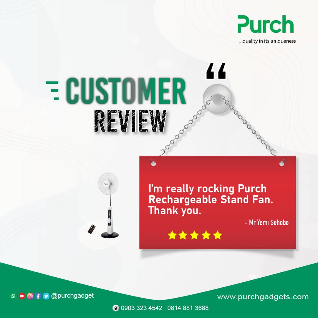 Purchgadget's tweet photo. Customer Review: I'm really rocking the Purch Rechargeable Stand Fan.Thank you.

Are you enjoying the PURCH Products? Please keep your reviews coming and help us serve you better💯

#Reviews #PurchElectronics #quality #servingyouthebest #PurchGadgets https://t.co/Cqy9w09wyg