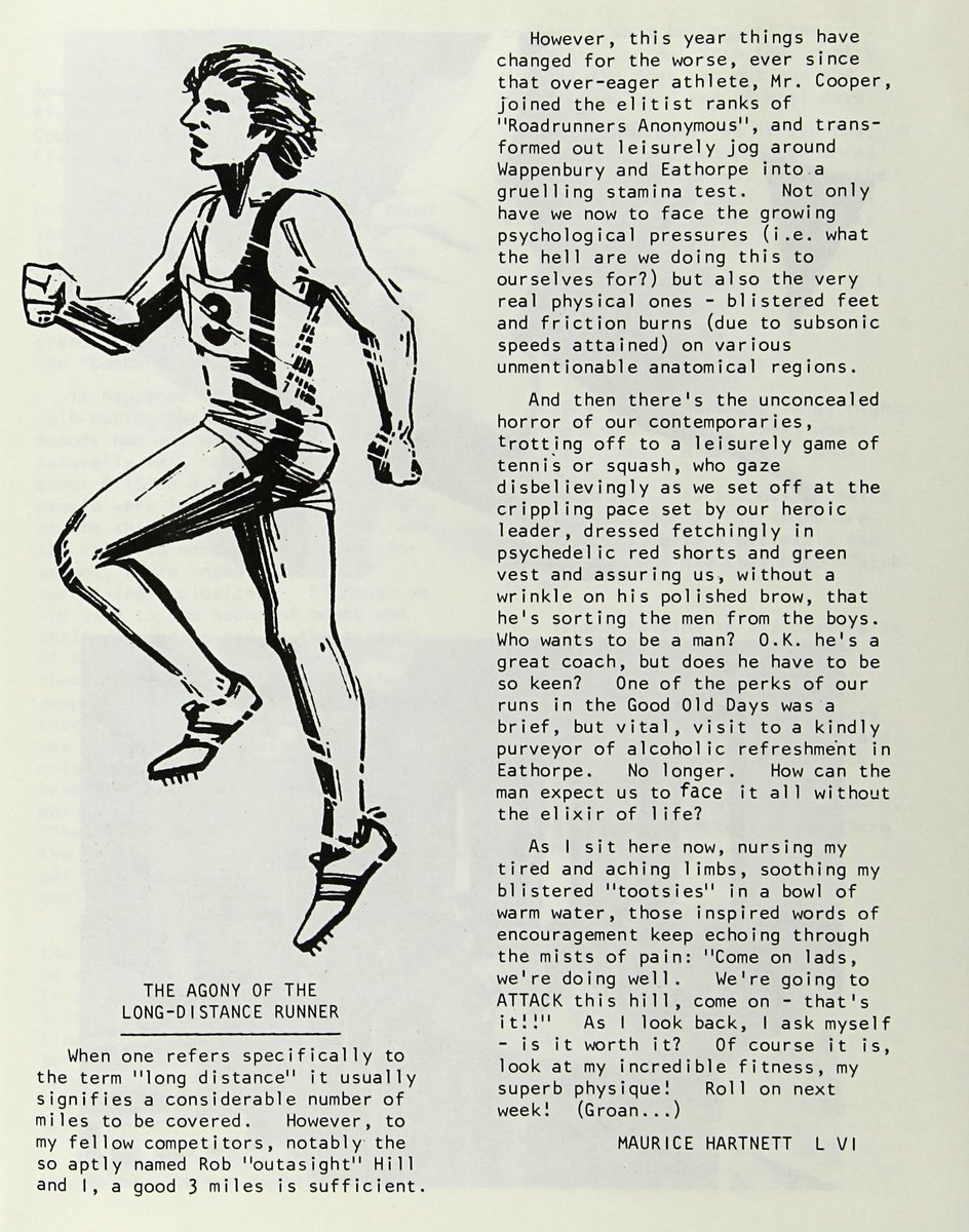 PFdn_Archives's tweet photo. Not everyone was a massive fan of #SchoolRunning as Maurice Hartnett reveals in his 1979 article for Princethorpe as he laments Mr Cooper's new found enthusiasm for long distance running πReference PC.27.3.1.09 @SchoolArchives1 https://t.co/CEDeTAmPfw