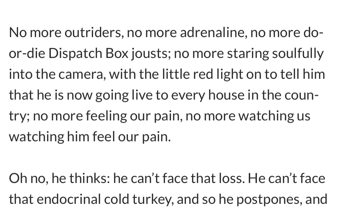 JohnFinnemore's tweet image. Here is Boris Johnson writing about the predicament he finds himself in, and why he still can’t bring himself to resign. 

It’s surprisingly honest and insightful. Possibly because he wrote it in 2006, about Tony Blair.