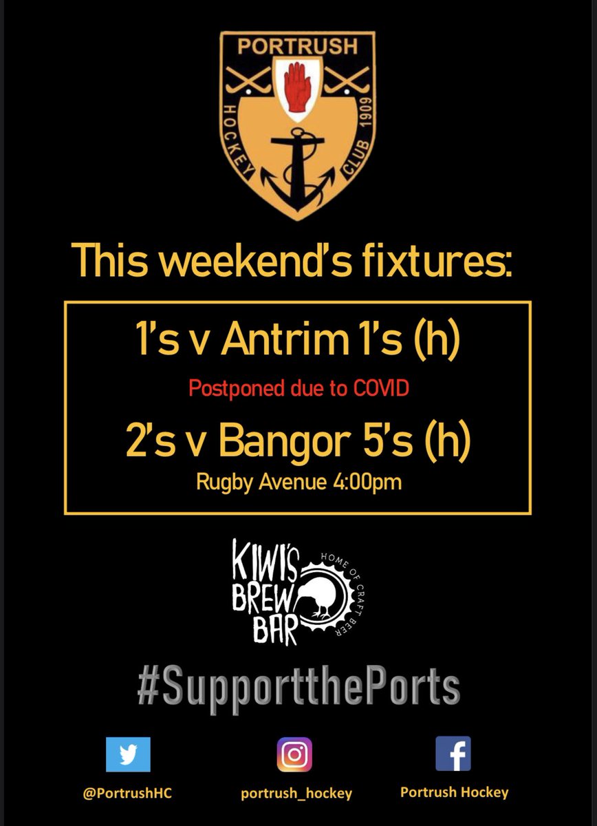 PortrushHC's tweet image. This weekend’s fixtures 👇🏑 @kiwisbrewbar @BangorHC