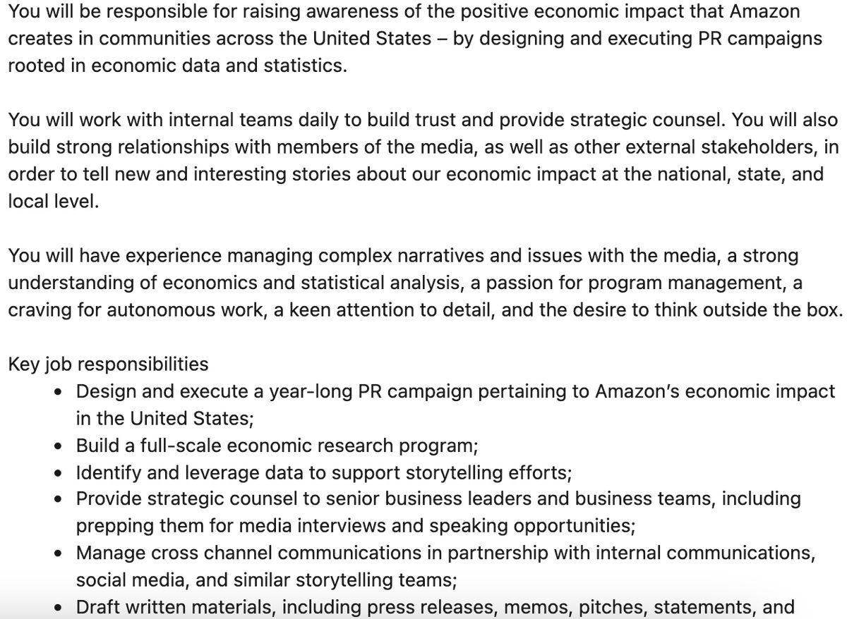 Brace yourselves, local business reporters, for lots of "exclusives" about Amazon's positive economic impact in your towns: 
linkedin.com/jobs/view/2905…