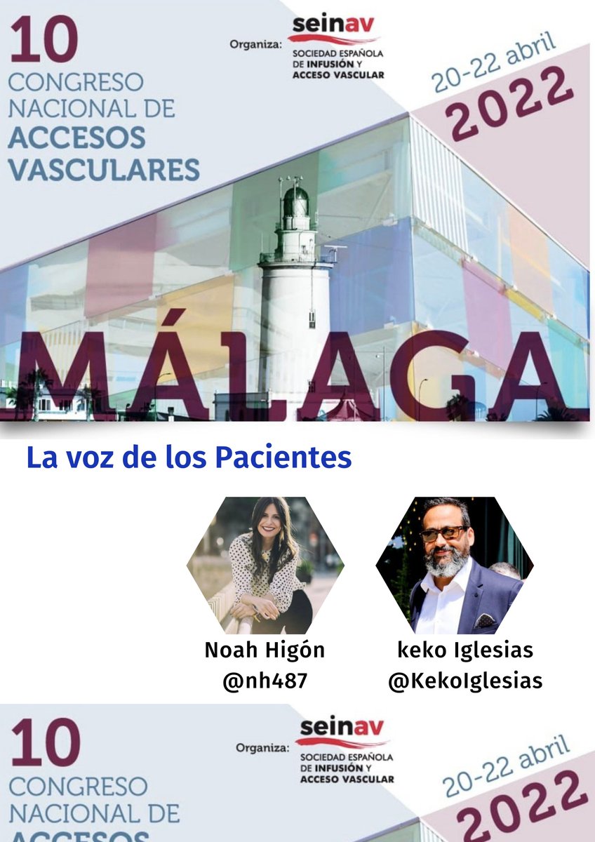 En #10SEINAV tendré el honor de moderar la Mesa de la Voz de los Pacientes con <a href="/nh487/">Noah Higón Bellver</a> y <a href="/KekoIglesias/">Keko Iglesias</a>.
Mucha ilusión de escucharlos y aprender de su  experiencia. #Nosinlospacientes #ffpaciente
👉Te esperamos en #Málaga seinav.org/10congreso/ <a href="/HRegionalMalaga/">Hospital Regional Universitario Málaga</a> <a href="/SEINAV_/">Sociedad Española de Infusión y Acceso Vascular</a>