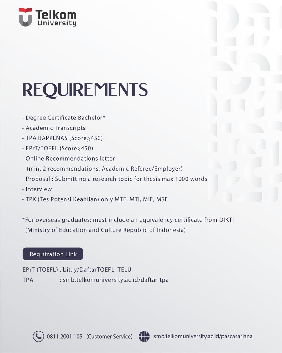 Magister Program Batch 1 for Intake September 2022 is OPEN. Let's Join with Magister Program Telkom University, the best private University in Indonesia

Register now : 
smb.telkomuniversity.ac.id/pascasarjana

More Info :
0811 2001 105

#smbtelkom
#magistertelkomuniversity
#openregistration