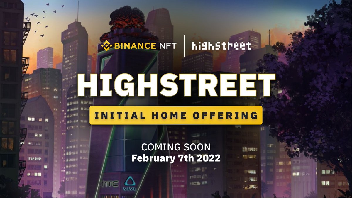 Coming soon to the Binance NFT Marketplace.

We’re proud to bring @HighstreetWorld for an exclusive IHO event, coming soon!

The special key will reveal a unique home for each buyer in Highstreet City’s The Solarium! 🗝

You don't want to miss this IHO!👇
binance.com/en/nft/event/H…