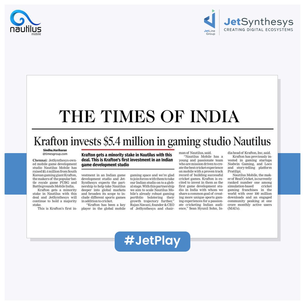 JetSynthesys's tweet photo. We are stoked to welcome #Krafton to the #Jetverse. With this investment, we aim to strengthen the
@RealCricket20 IP.
Read More: https://t.co/uWGR9VSv9y
@NavaniRajan @Anuj_Tandon @hisohn @MankarAnuj #JetPlay #JetGaming #GamingNews #FundingAlert https://t.co/A4UqJygvMg