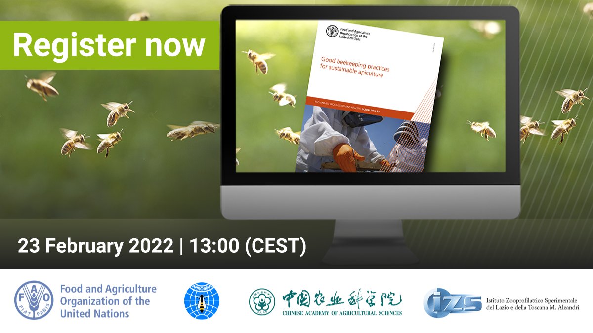 Mark your calendar to #savethebees 🐝

🗓 Wednesday, 23 February 2022

Join us for the virtual launch event of "Good beekeeping practices for sustainable apiculture" 🐝🌼🍯

⏰13:00–14:10 (CEST)

📝Register HERE: bit.ly/3GL5gAI