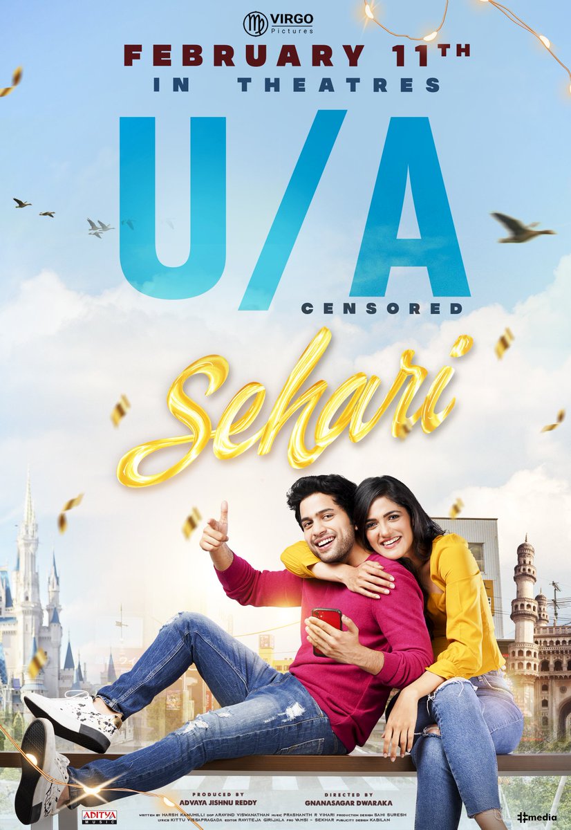 Virgo Pictures (@picturesvirgo) on Twitter photo It's U/A for #SEHARI 🎉🥳
Let's all welcome the Celebration, Laughter and Love into our Lives from Feb 11th at your nearest theatres !!! 🤩
#SehariOnFeb11 🍿
<a href="/HarshKanumilli/">Harsh Kanumilli</a> <a href="/SimranCOfficial/">Simran Choudhary</a> @gnanasagardwara <a href="/prashanthvihari/">Prashanth R Vihari</a> #AdvayaJishnuReddy <a href="/PicturesVirgo/">Virgo Pictures</a> <a href="/adityamusic/">Aditya Music</a> It's U/A for #SEHARI 🎉🥳
Let's all welcome the Celebration, Laughter and Love into our Lives from Feb 11th at your nearest theatres !!! 🤩
#SehariOnFeb11 🍿
<a href="/HarshKanumilli/">Harsh Kanumilli</a> <a href="/SimranCOfficial/">Simran Choudhary</a> @gnanasagardwara <a href="/prashanthvihari/">Prashanth R Vihari</a> #AdvayaJishnuReddy <a href="/PicturesVirgo/">Virgo Pictures</a> <a href="/adityamusic/">Aditya Music</a>