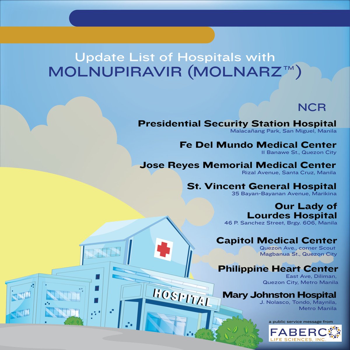 fabercolife's tweet photo. Updated List of Hospitals with Molnupiravir (MOLNARZ)
National Capital Region https://t.co/N2qmfbN9rN