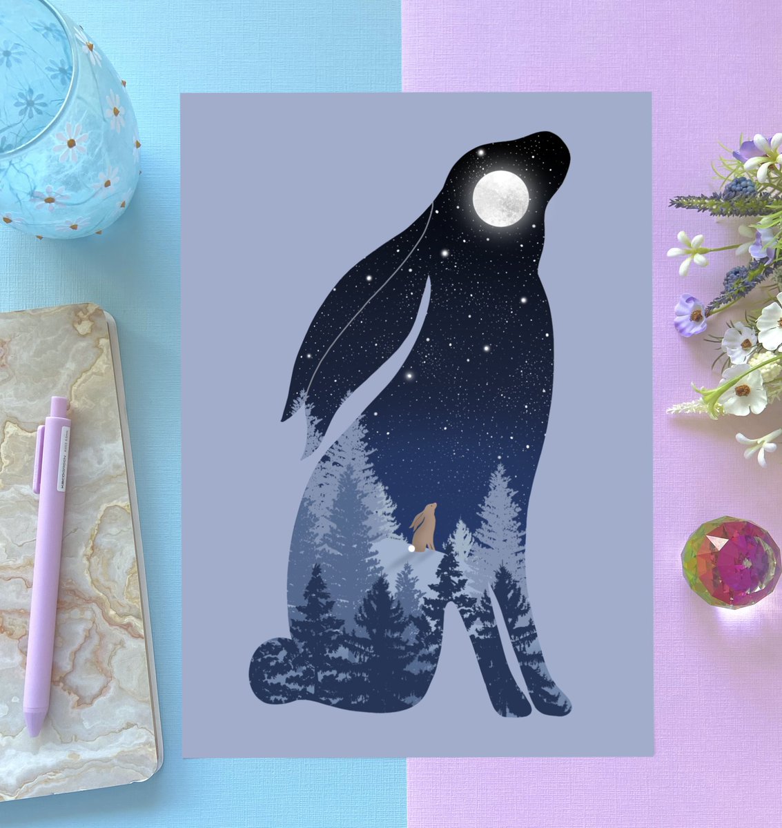 Moon Gazing Hare Print 💙💙💙 #earlybiz #handmade #pagan #hare #willdife #etysuk #giftideas #shopsmalluk etsy.me/3seRyQG