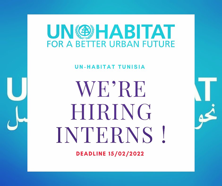 📌New exciting opportunity at @UNHabitat_inTN 🇹🇳 Office!
🔷 We are looking for interns to join our Team in Tunis, Tunisia.
📝 Apply by 1️⃣5️⃣ February 2022.

🧲 Click below to find out more ➡️ careers.un.org/lbw/jobdetail.… #internship #studentsuccess #opportunity