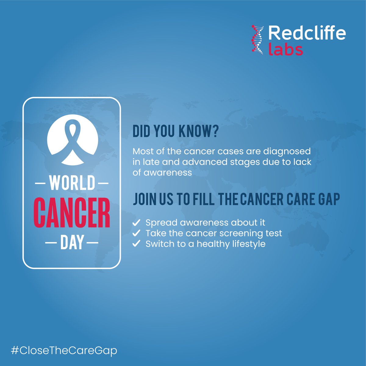 redcliffelab's tweet photo. Today on World Cancer Day, we pledge to close the cancer care gap by spreading awareness on the importance of cancer screening and early detection and providing the best diagnosis to each and every Indian.

#RedcliffeLabs #WorldCancerDay #CloseTheCareGap #Cancer #cancercare https://t.co/4CaaqVOnDW
