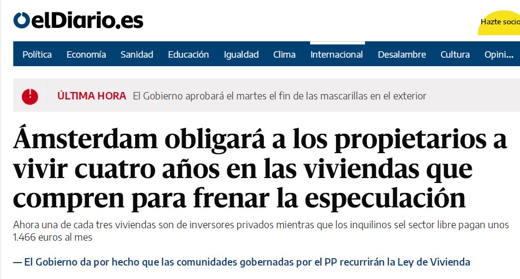 Gil_JavierGil's tweet photo. Brutal esta medida de Ámsterdam

Es una forma de evitar que los fondos buitre, los bancos y los multipropietarios de vivienda se hagan con las viviendas de nuestras ciudades para especular y subir los precios.

En España quedarían prohibidas más del 50% de las compras de vivienda https://t.co/bTjDBL2d5m