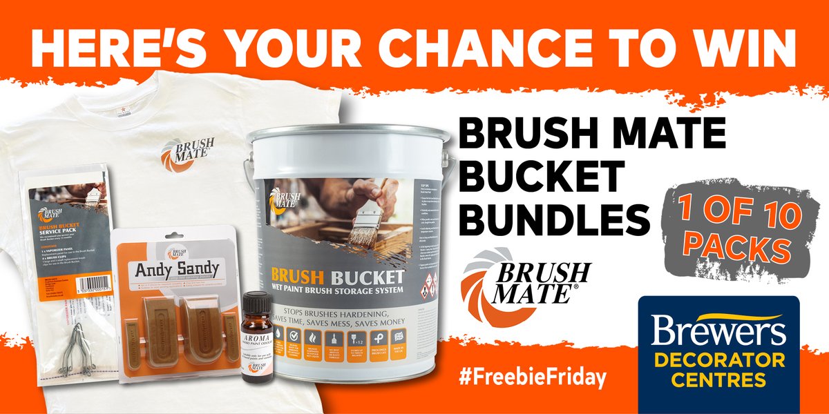 Competition time! We have 10 Brush Mate Bucket Bundles to giveaway! For your chance to #WIN Like, RT and follow <a href="/Brewerspaints/">Brewers Decorator Centres</a> &amp; <a href="/brush_mate/">Brush Mate</a> - Competition closes 12pm 11/02/22