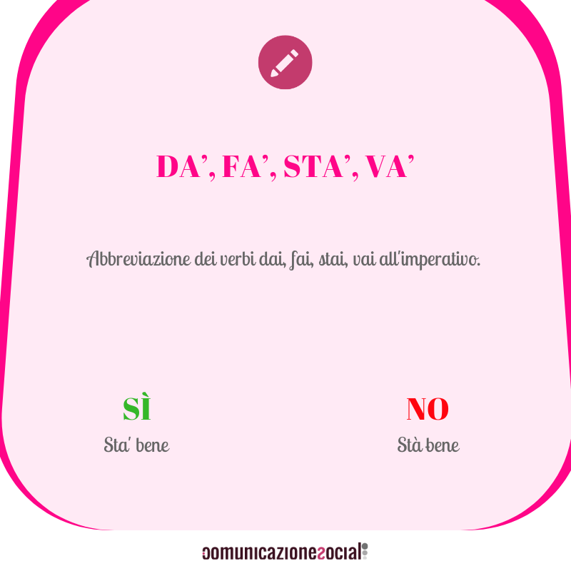 comunicazioneso's tweet photo. Dare, fare, stare, andare all'imperativo. Come si troncano?

#comunicazionesocial https://t.co/4a1WNegxwW