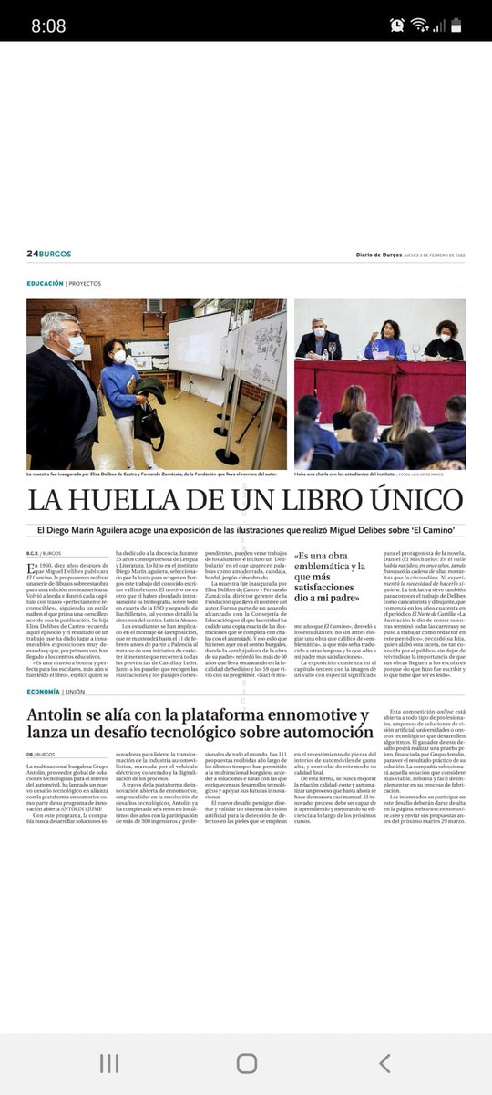 La exposición de los dibujos de "El Camino" de Miguel Delibes sigue su recorrido por los IES de <a href="/educacyl/">Educación JCyL</a> Ayer, Elisa Delibes de <a href="/MiguelFundacion/">Fundación Miguel Delibes-Oficial</a> acudió al IES Diego Marín Aguilera <a href="/ies_marin/">IES MARÍN AGUILERA</a> de #Burgos a dar una charla a su alumnado #leyendoCyL