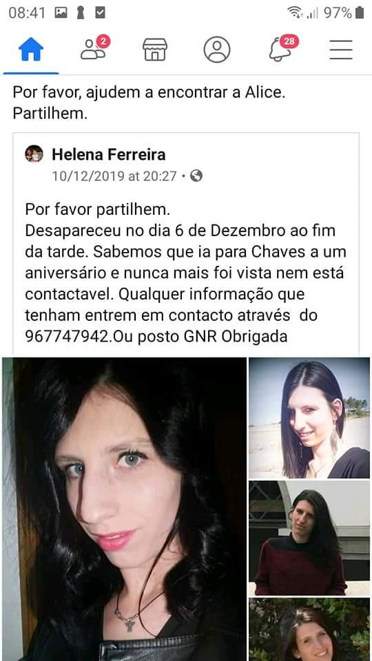 cases_unsolved's tweet photo. 🚨 Continua #desaparecida desde 06/12/2019 ALICIA FREITAS (Alice) de 26 anos, residente em #VilardePerdizes #Montalegre
A jovem avisou que ia a uma festa de aniversário em #Chaves mas, nunca mais foi vista.
O alerta foi alargado para #Espanha
ℹhttps://t.co/BAGIzIFBRC https://t.co/JtjmwTNOtT