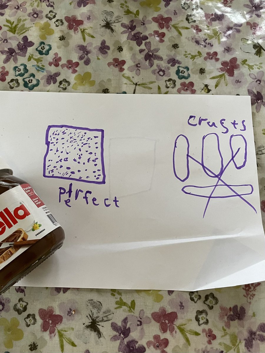 Glampinglaois's tweet photo. Making breakfast this morning, I was presented with this handy visual guide to preparing my youngest daughter’s food choice.

Crusts are clearly a no no!

#nocrusts https://t.co/hBWDC3QAdh