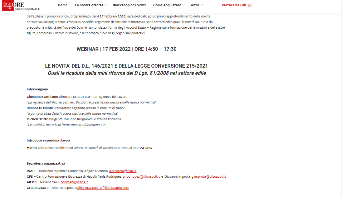 FormedilNapoli's tweet photo. "I GIOVEDÌ DELLA SICUREZZA IN EDILIZIA CAMPAGNA DI PREVENZIONE NEL SETTORE EDILE"

I seminari si propongono di esaminare, le novità e le criticità della mini riforma del “Testo Unico” n.81/2008 in materia di salute e sicurezza nei luoghi di lavoro, del D.L.146/2021 https://t.co/N1CzLFjKl3
