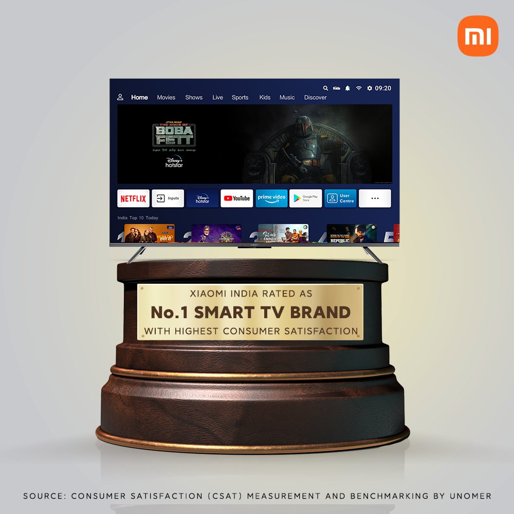 XiaomiTVIndia's tweet photo. We have infinite reasons to celebrate but the biggest celebration is having YOU.
Titles that feel like awards, we couldn’t be more prouder for the recognition. #1SmartTV #Xiaomi https://t.co/4NKmxswfvf