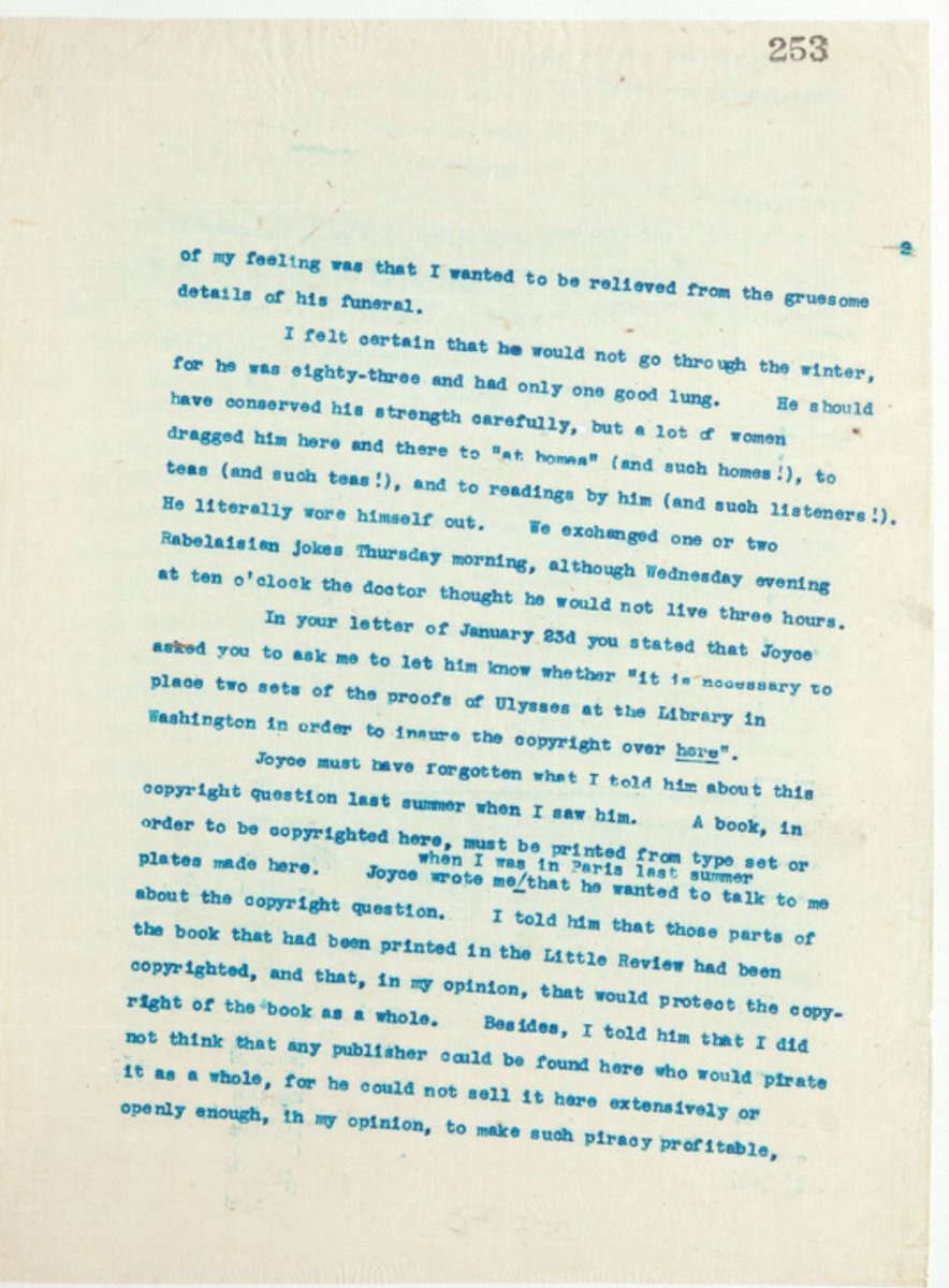 JJ_Gazette's tweet photo. #Ulysses100
4 Feb. 1922
John Quinn to Sylvia Beach
(Letter reproduced in full in this thread.)
https://t.co/hYXvGEmPil via @nypl
#JohnQuinn #SylviaBeach #ShakespeareandCo #JamesJoyce #Ulysses #copyright #TheLittleReview #JohnBYeats https://t.co/zlD7i5XIXC